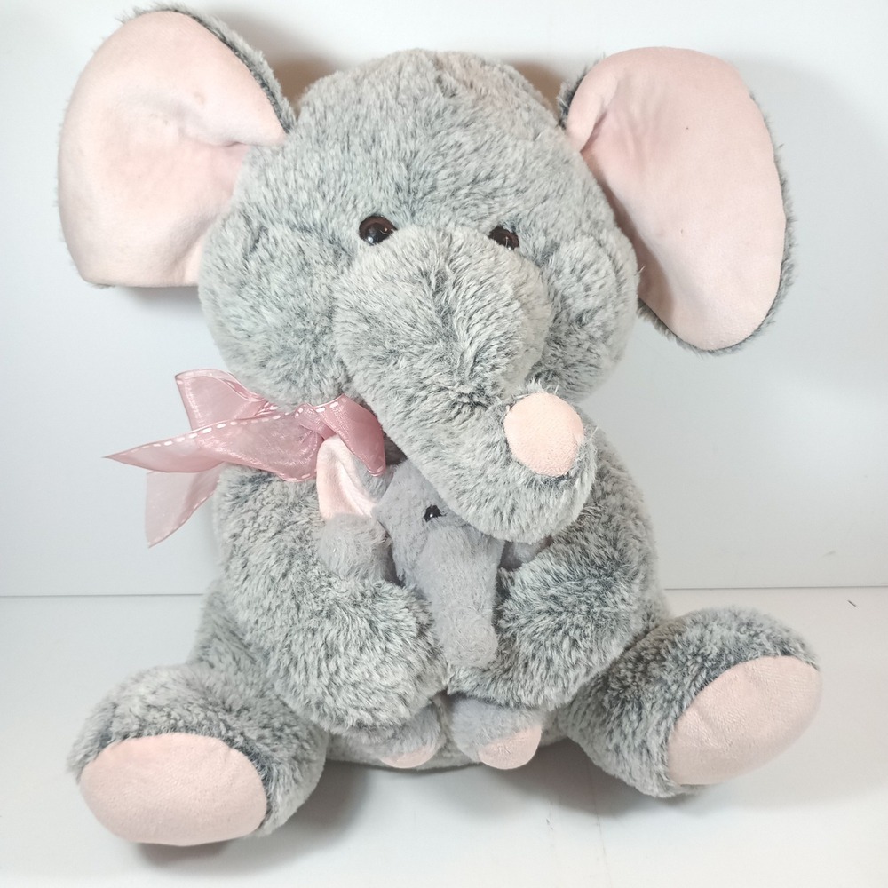Elephant Mother and Baby Plush 12" Grey Stuffed Animal Soft Toy Nursery Gift
